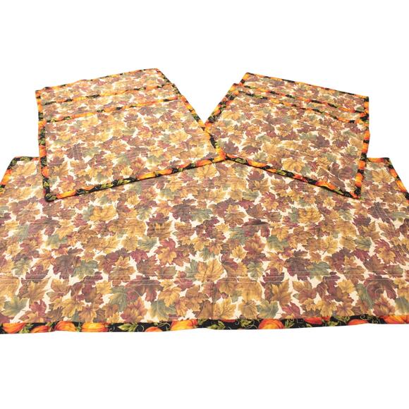 Double Sided Placemats & Runner Halloween Bats webs Fall Autumn leaves 7 pieces - Picture 2 of 14
